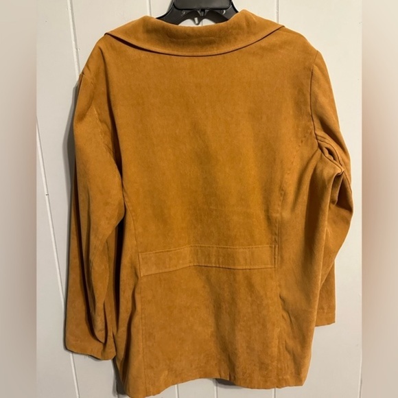 Worthington Top Blazer Shirt Princess Seam Suede Texture tortoise Button Size 1X - Picture 8 of 8